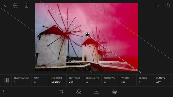 Adobe Lightroom Mobile uživatelské rozhraní