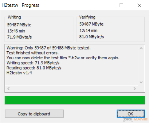 Kingston React SDXC 64GB H2testw RDF8