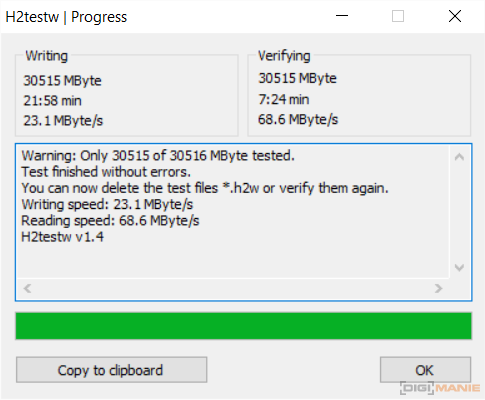 Samsung EVO+ microSDHC 32GB H2testw HS4