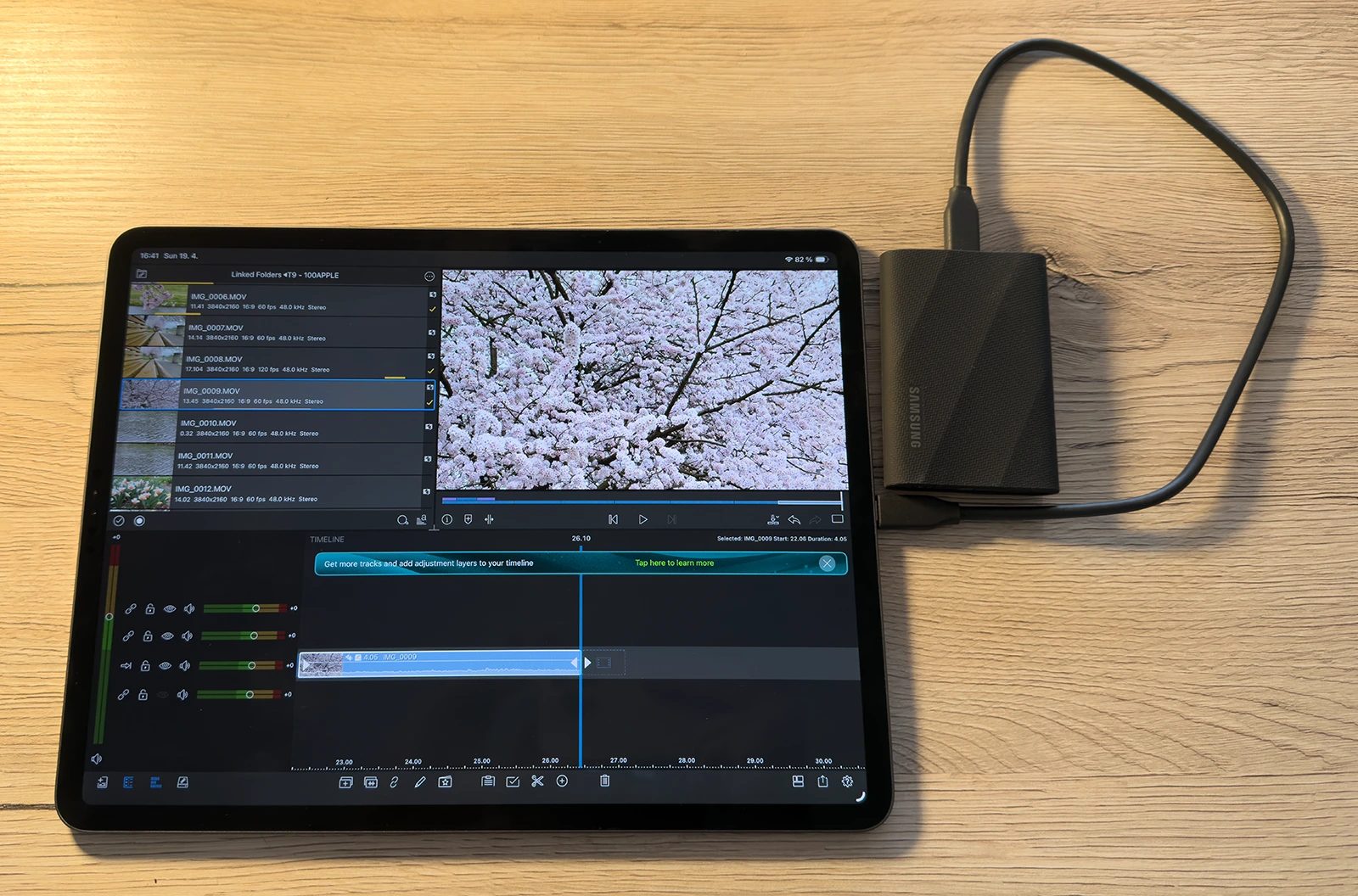 Samsung T9 SSD při externí editaci videa
