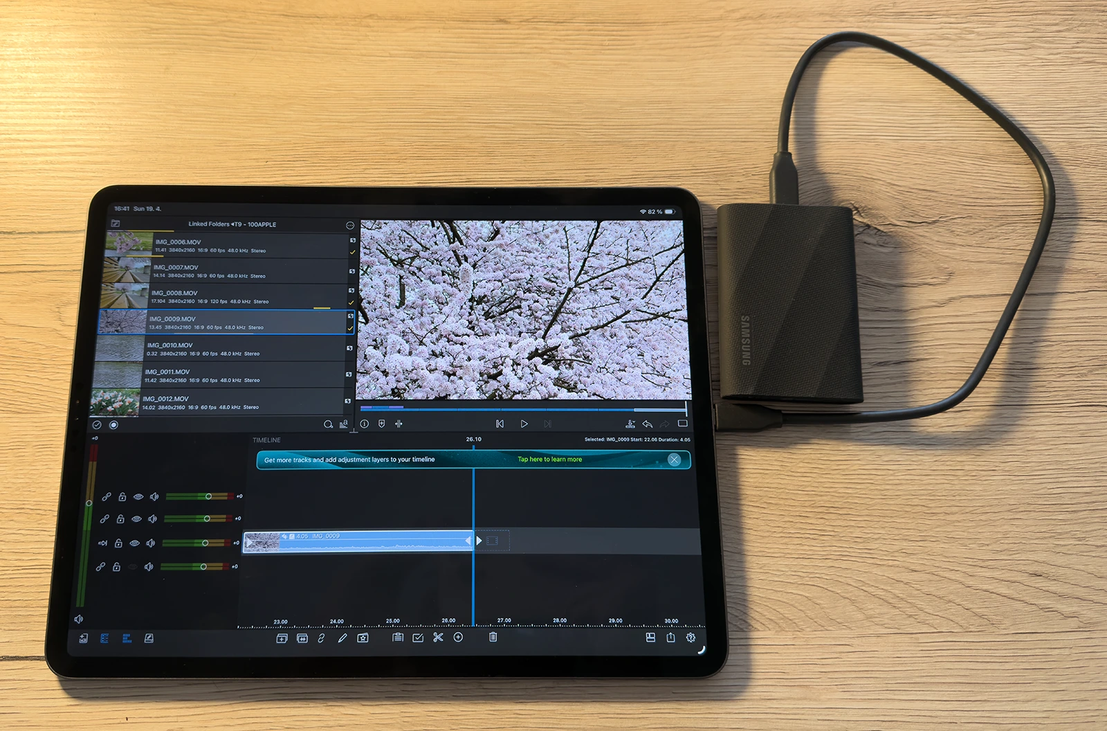 Samsung T9 SSD při externí editaci videa