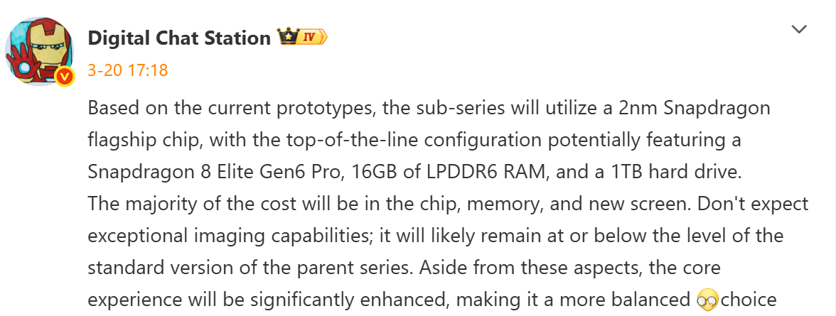 Únik specifikací chystaného telefonu Redmi K100 Pro Max