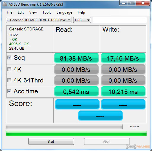 A-Data Premier microSDHC 32 GB AS SSD Benchmark 3