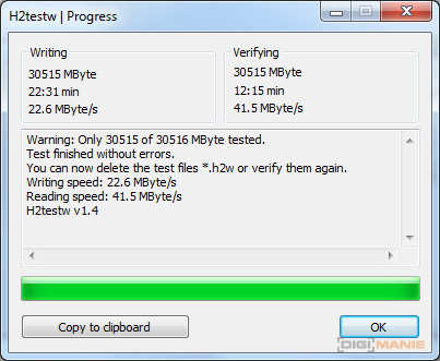 Samsung EVO microSDHC 32 GB H2testw 2