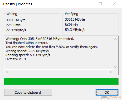 Samsung EVO+ microSDHC 32GB H2testw HS3