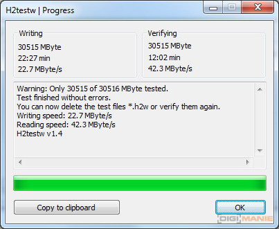 Samsung EVO microSDHC 32 GB H2testw 1