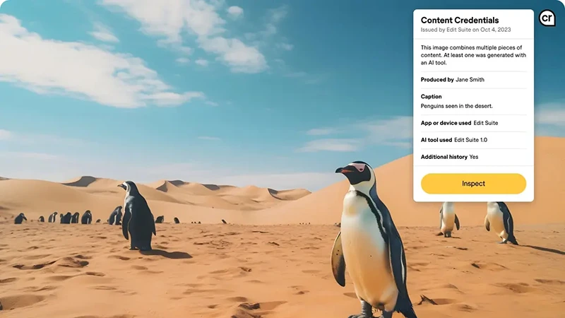 Adobe Content Credentials: informace o pravosti včetně výsledků generativní AI