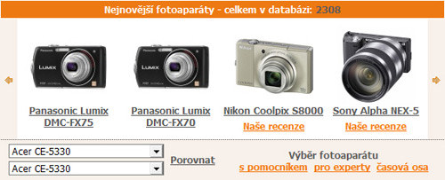 Vylepšení homepage: nejnovější fotoaparáty