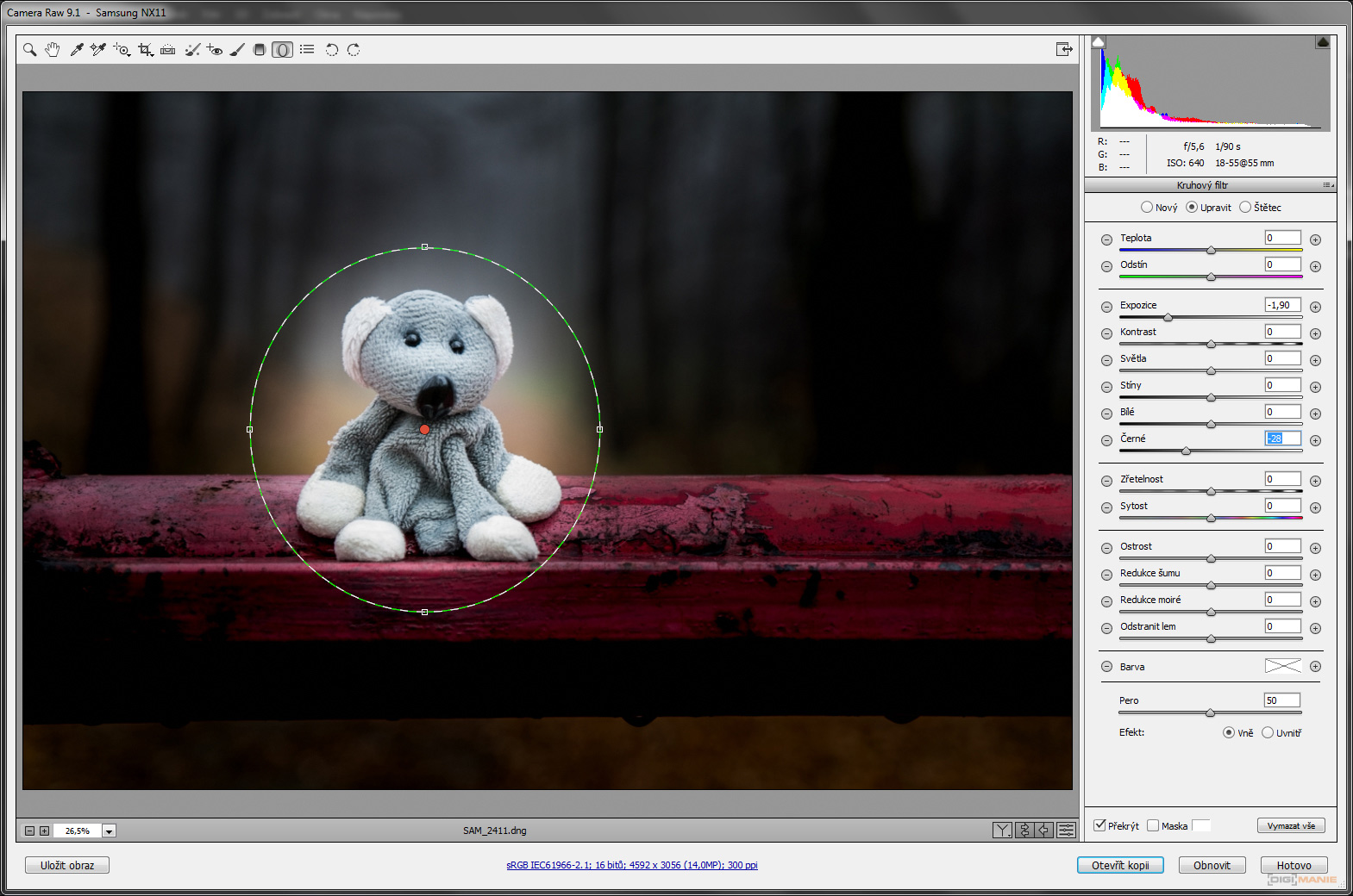 Adobe Camera Raw 9.1 s funkcí Dehaze pro odstranění mlhy