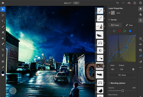 Adobe Photoshop pro iPad dostal křivky a nastavení citlivosti na tlak pera
