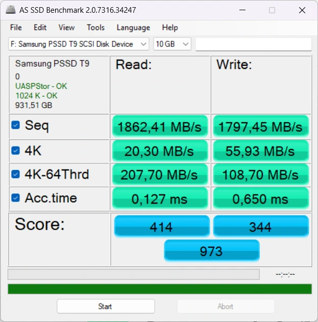 Samsung T9 SSD (AS SSD Benchmark 10GB)