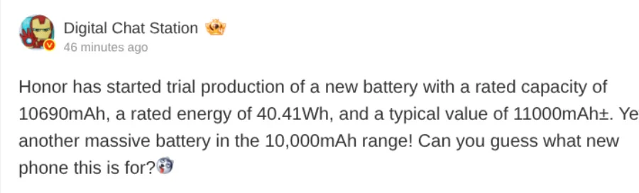 Honor připravuje smartphone s obří 11 000mAh baterií