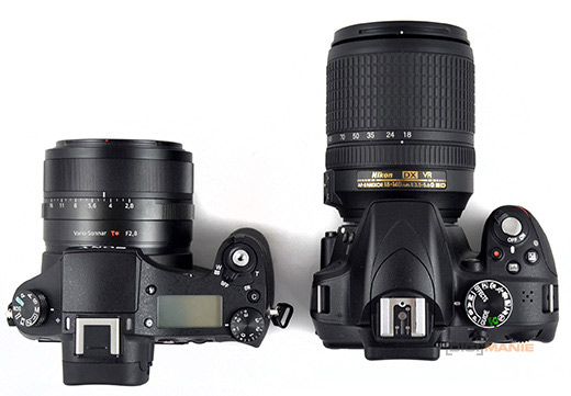 Sony RX10 vs Nikon D3300 délka objektivů