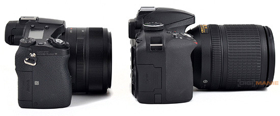 Sony RX10 vs Nikon D3300 srovnání délky