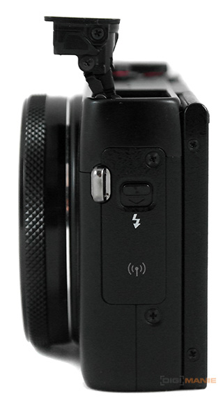 Canon PowerShot G7 X levá strana s bleskem